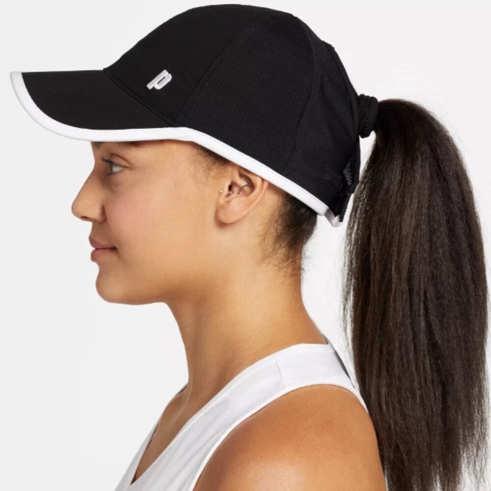 PRINCE TENNIS Lightweight Ponytail Mesh Back Adjustable One Size Cap Black - New
